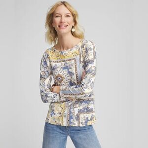 Chicos New XXL Stretch Lotus Boatneck Tunic Top Pima Cotton Breathable Coastal